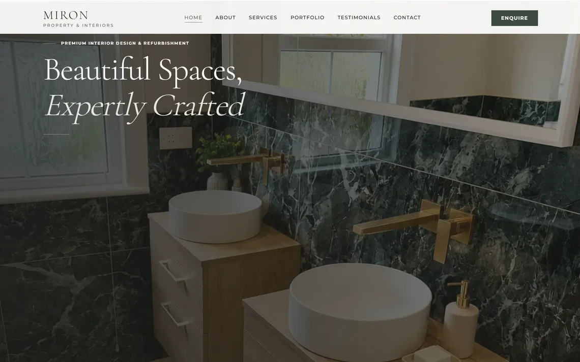 The Miron Property and Interiors homepage, showing full-bleed interiors photography